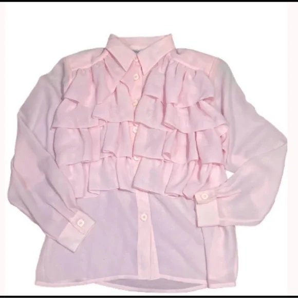 Claudia Richard Pink Romantic Ruffle Vintage Blouse - Picture 3 of 7